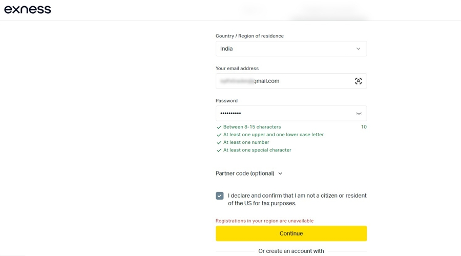 Exness暂停在印度的新注册